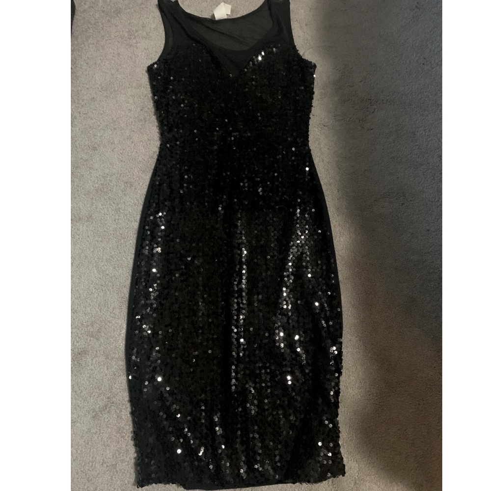 BLACK mesh and sequin COCKTAIL DRESS